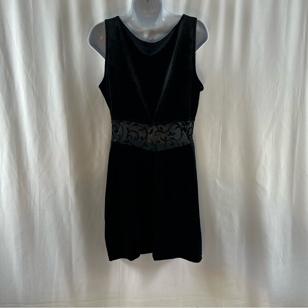 All that Jazz black velvet knit lace cutout waist sleeveless minidress L - Picture 11 of 15
